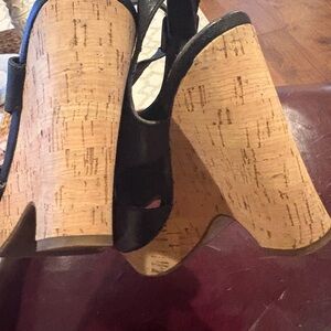 Franco Sarto Black Cork Wedge Sandals